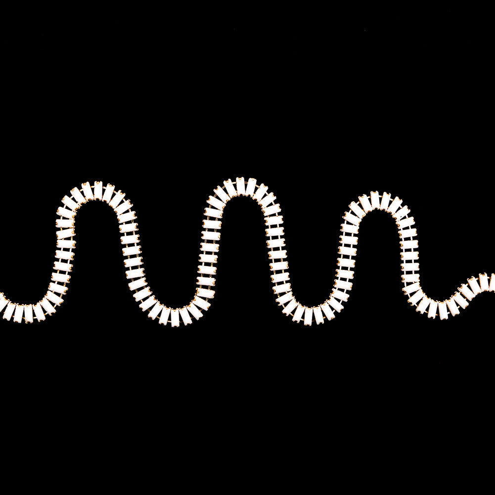 Italian White and Gold Baguette Chain Trim - 0.25"