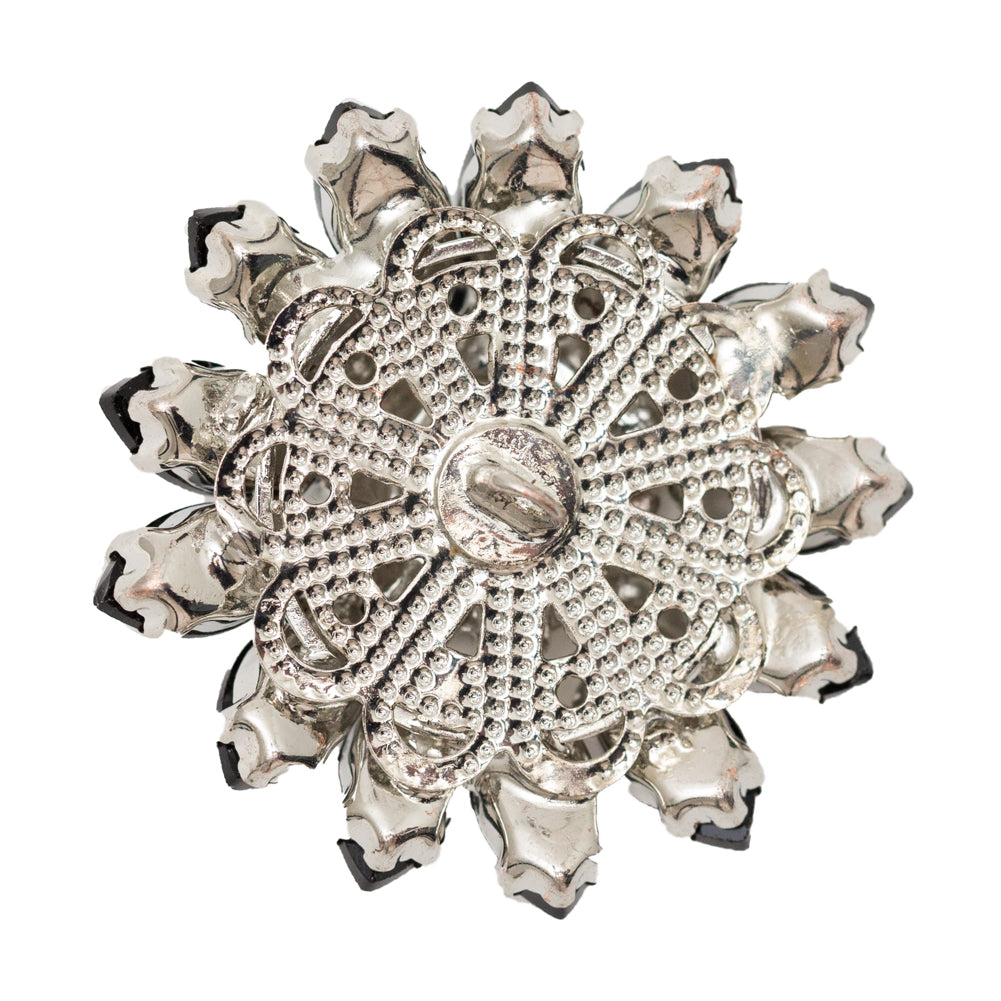 Italian Black and Crystal Floral Rhinestone Button - 50L/32mm