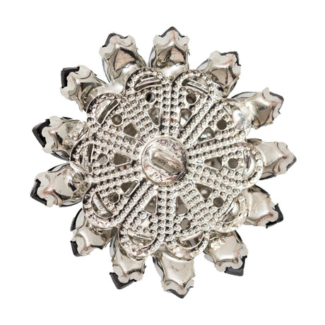 Italian Black and Crystal Floral Rhinestone Button - 50L/32mm
