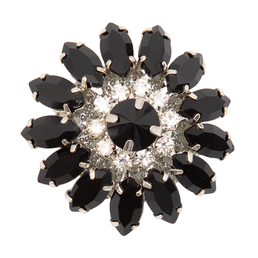 Italian Black and Crystal Floral Rhinestone Button - 50L/32mm