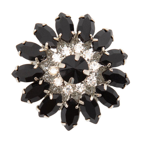 Italian Black and Crystal Floral Rhinestone Button - 50L/32mm