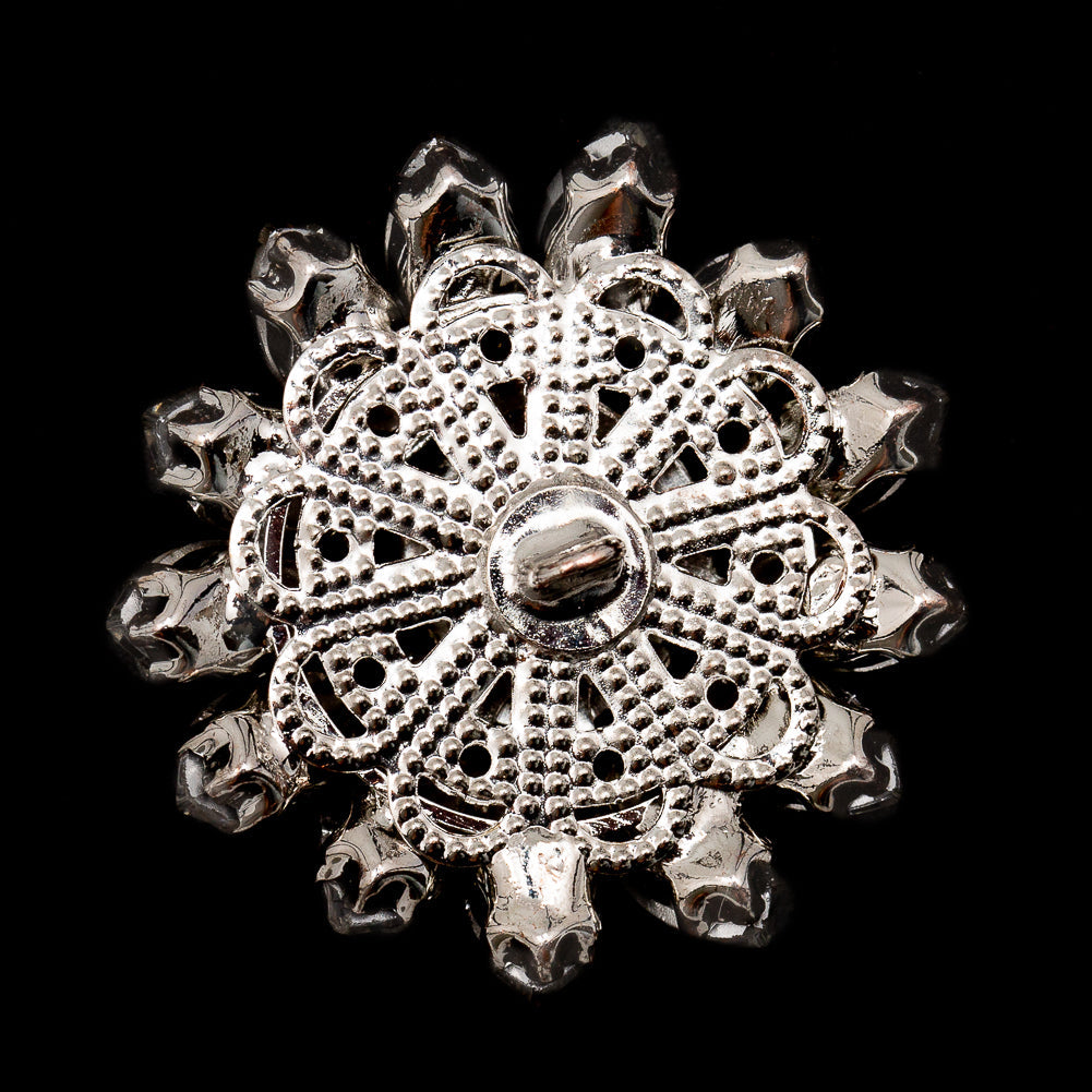 Italian Crystal and Silver Floral Rhinestone Button - 50L/32mm