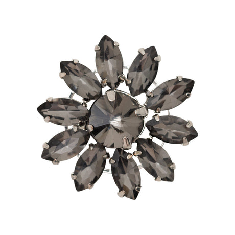 Italian Gunmetal Rhinestone Flower Button - 42L/27mm