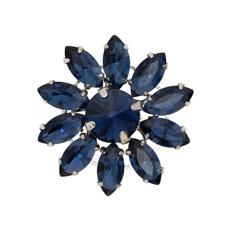 Italian Navy Rhinestone Flower Button - 42L/27mm
