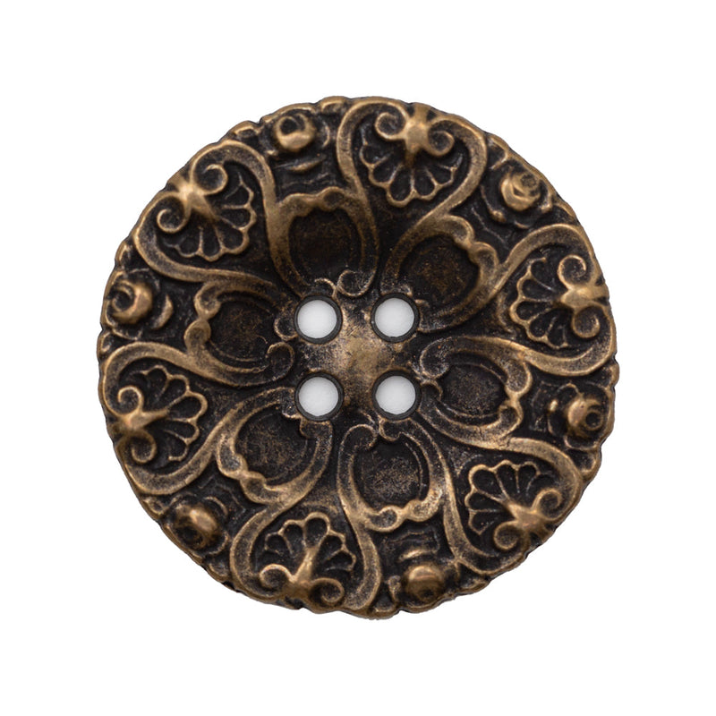 Italian Antique Gold Ornate Metal Zamac Button - 44L/28mm