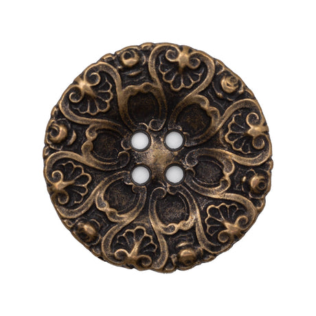 Italian Antique Gold Ornate Metal Zamac Button - 44L/28mm