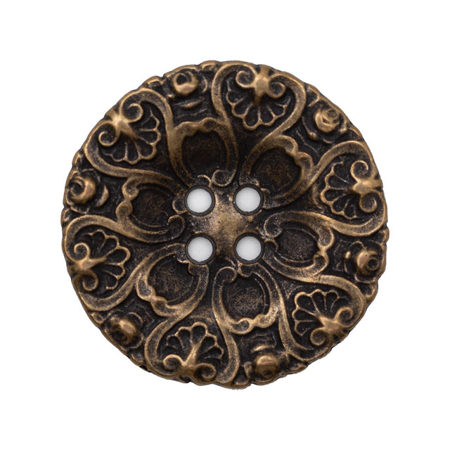 Italian Antique Gold Ornate Metal Zamac Button - 44L/28mm