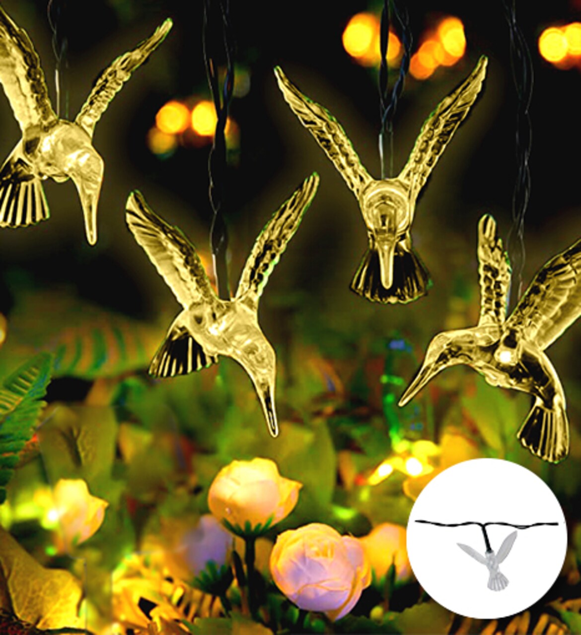 30 LED Solar Dove String Lights – Warm White, 8 Modes