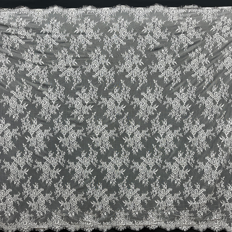 Embroidered Lace Fabric with Eyelash Scallop