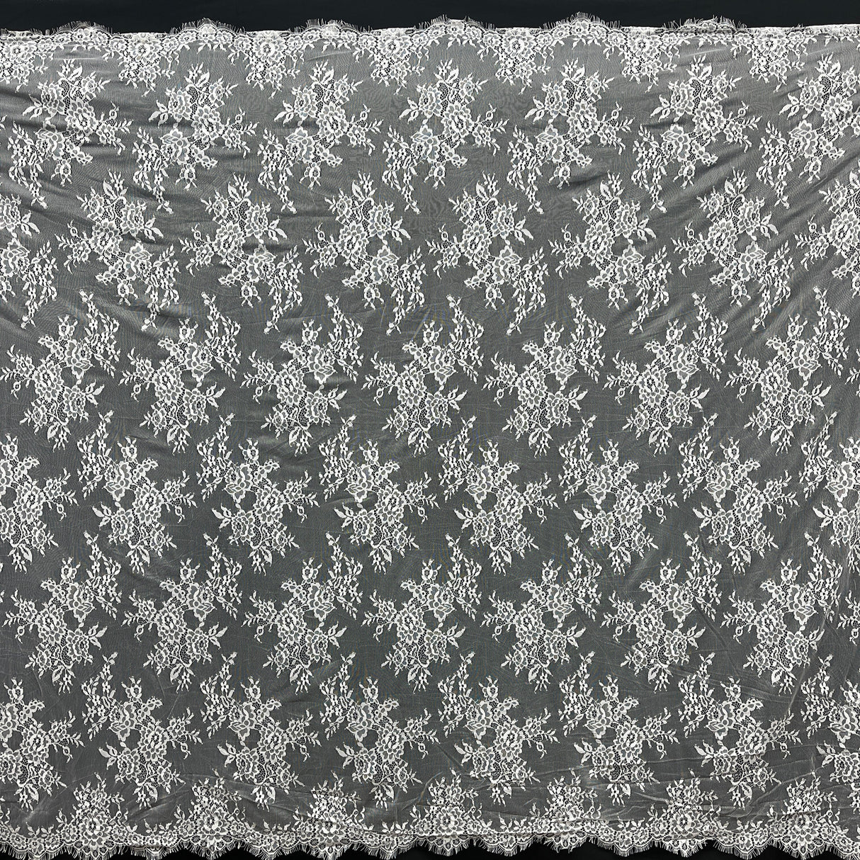 Embroidered Lace Fabric with Eyelash Scallop