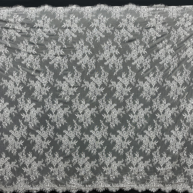 Embroidered Lace Fabric with Eyelash Scallop