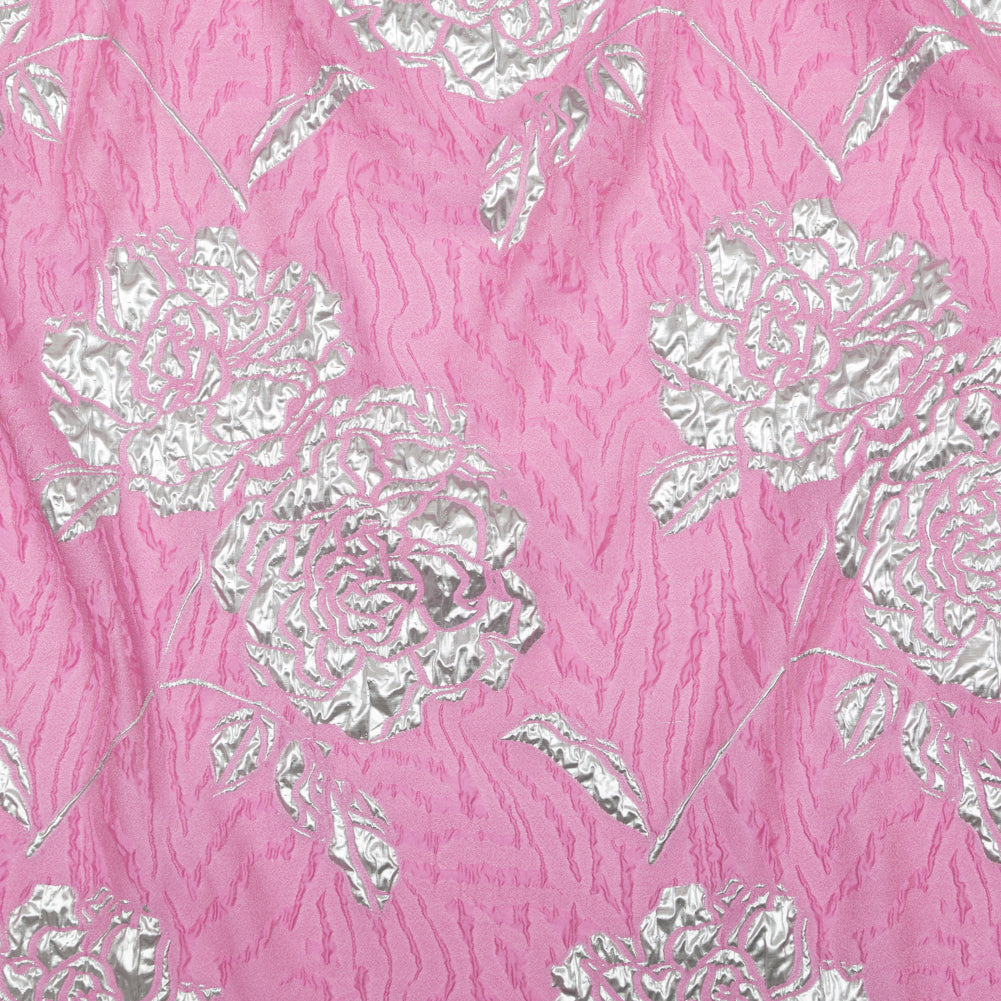 Metallic Silver and Wild Orchid Rosy Luxury Brocade