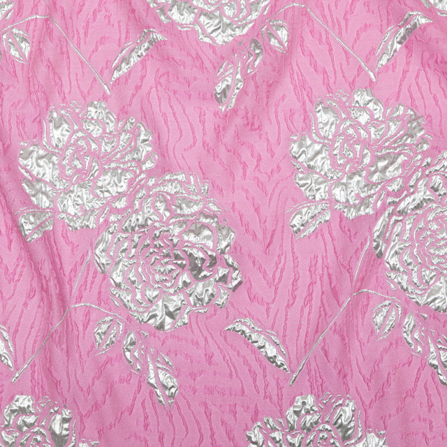 Metallic Silver and Wild Orchid Rosy Luxury Brocade