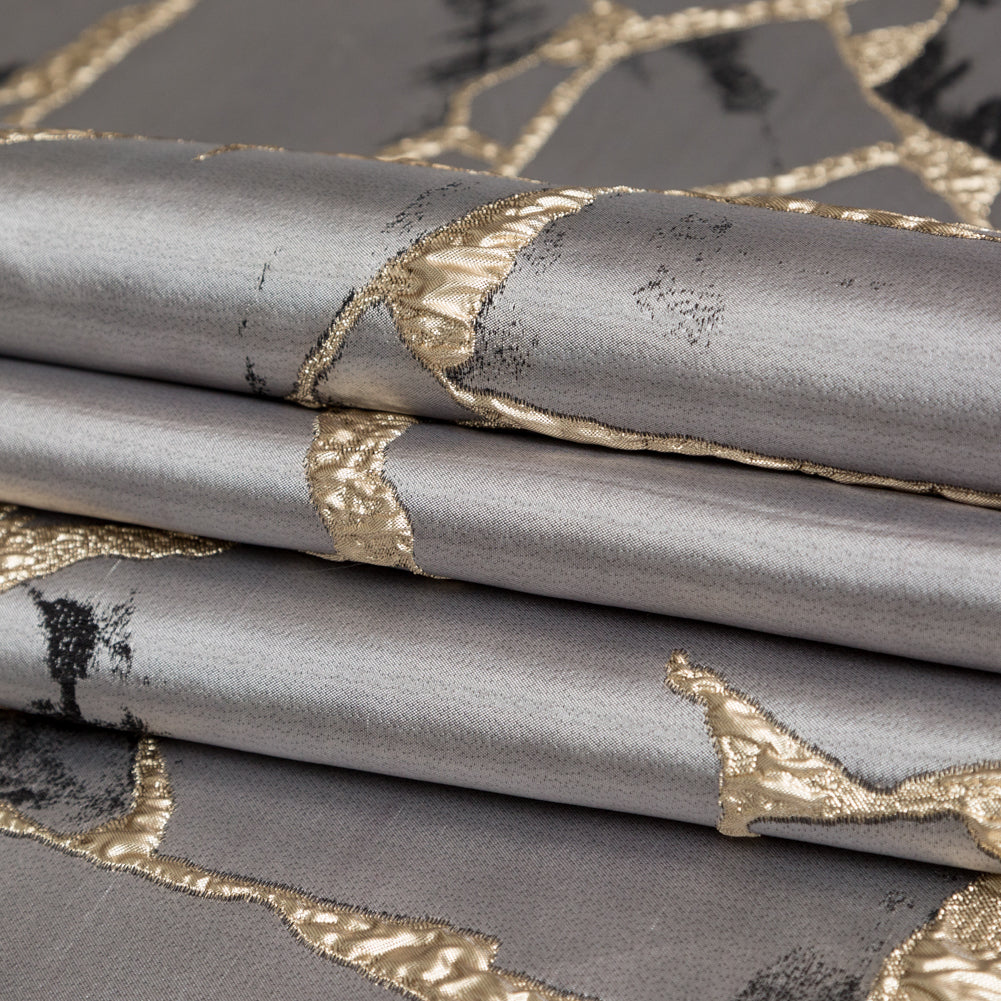 Metallic Gold, London Fog and Black Satin-Faced Abstract Luxury Brocade