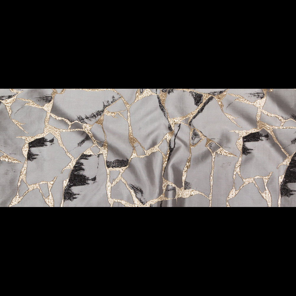 Metallic Gold, London Fog and Black Satin-Faced Abstract Luxury Brocade