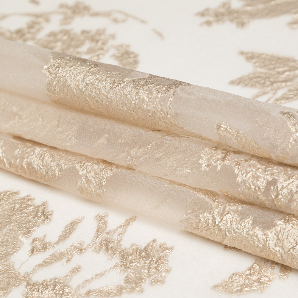 Metallic Golden Egg and Warm Sand Abstract Luxury Organza Brocade