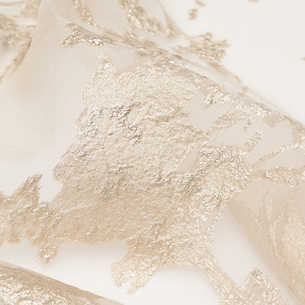 Metallic Golden Egg and Warm Sand Abstract Luxury Organza Brocade