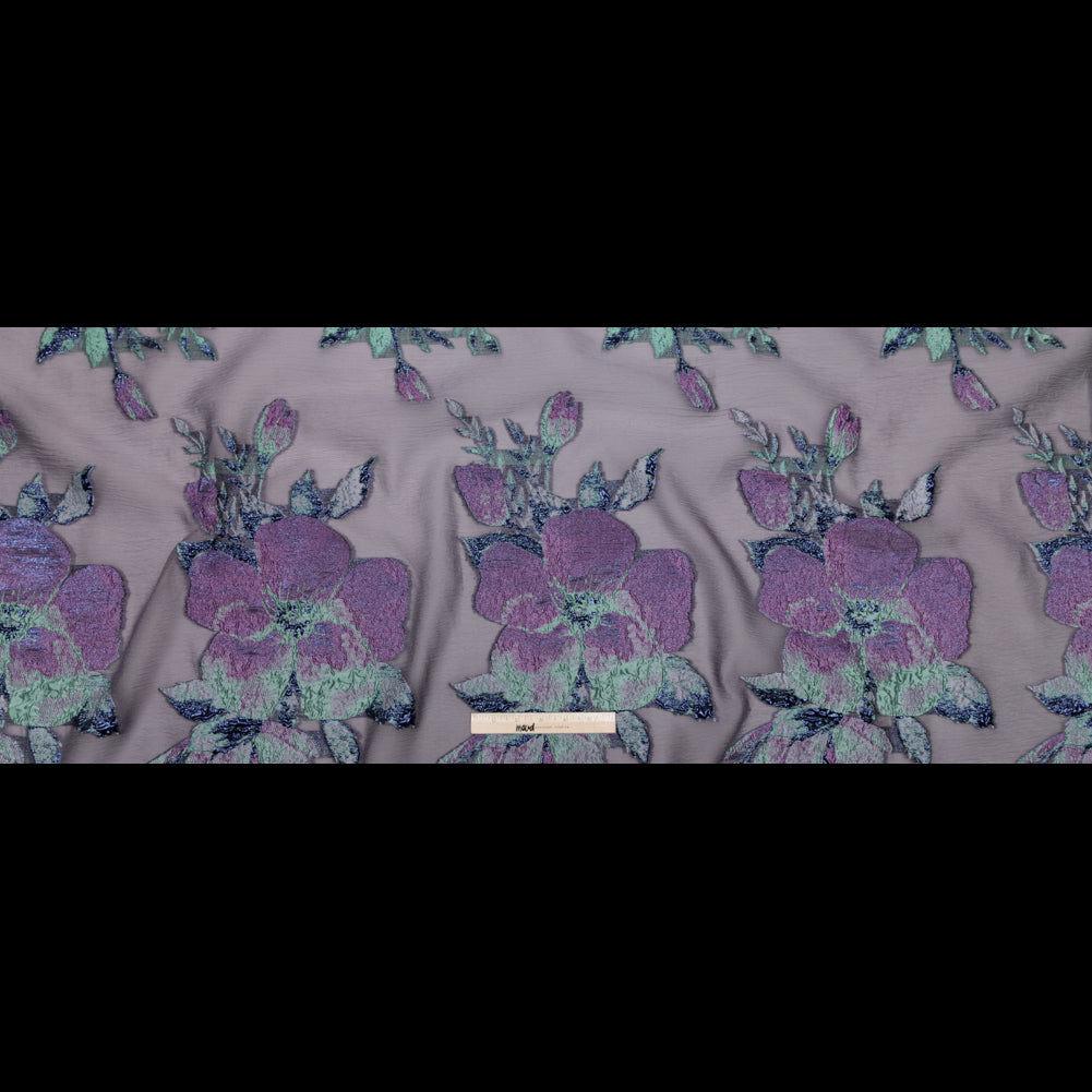 Metallic Blue Morpho, Periscope, Dark Ivy and Purple Gumdrop Floral Luxury Organza Brocade