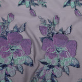 Metallic Blue Morpho, Periscope, Dark Ivy and Purple Gumdrop Floral Luxury Organza Brocade
