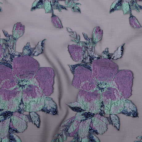 Metallic Blue Morpho, Periscope, Dark Ivy and Purple Gumdrop Floral Luxury Organza Brocade