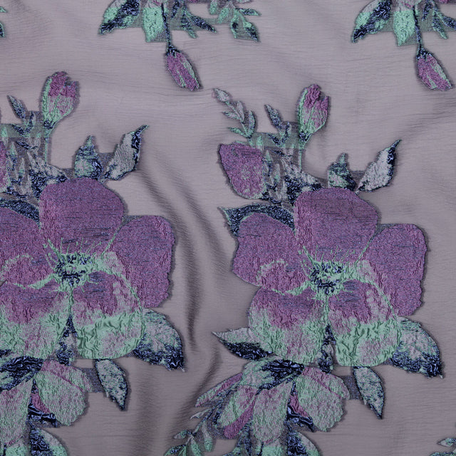 Metallic Blue Morpho, Periscope, Dark Ivy and Purple Gumdrop Floral Luxury Organza Brocade