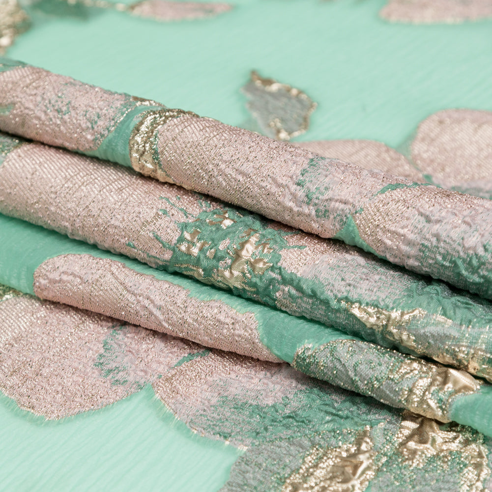 Metallic Bright Gold, Green Spruce, Adobe Rose and Lily Pad Floral Luxury Organza Brocade