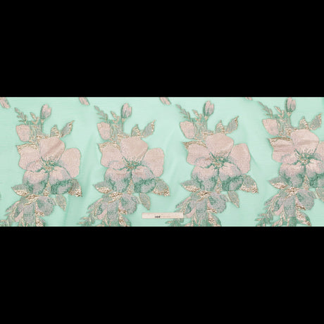 Metallic Bright Gold, Green Spruce, Adobe Rose and Lily Pad Floral Luxury Organza Brocade