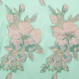Metallic Bright Gold, Green Spruce, Adobe Rose and Lily Pad Floral Luxury Organza Brocade