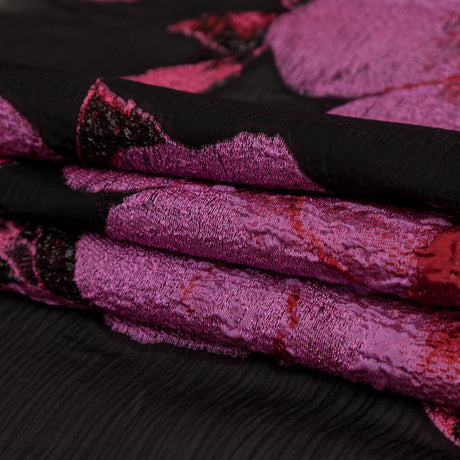 Metallic Black, Pink and Red Floral Luxury Organza Brocade