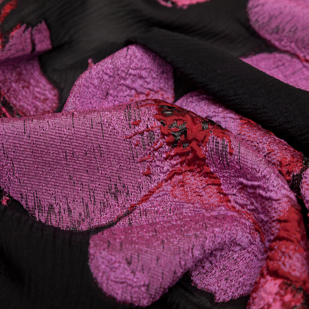 Metallic Black, Pink and Red Floral Luxury Organza Brocade