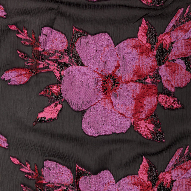 Metallic Black, Pink and Red Floral Luxury Organza Brocade