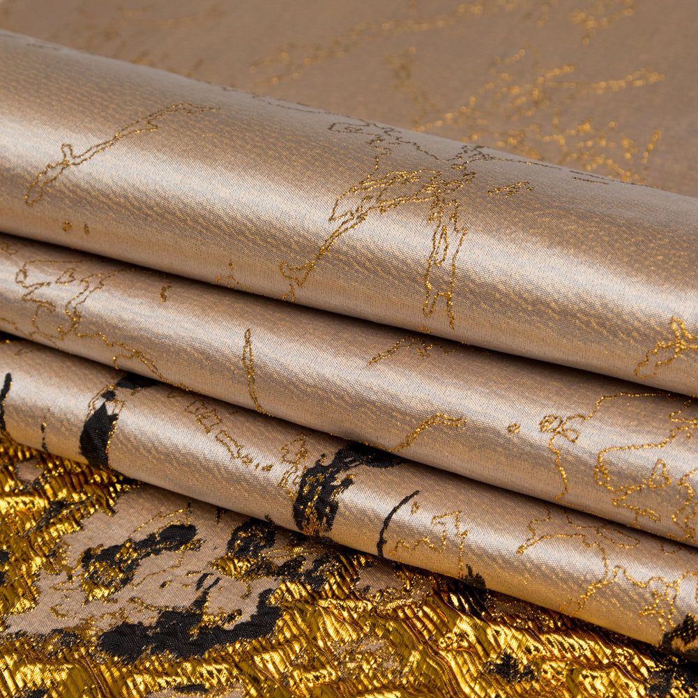 Metallic Bright Gold and Toasted Almond Abstract Border Brocade