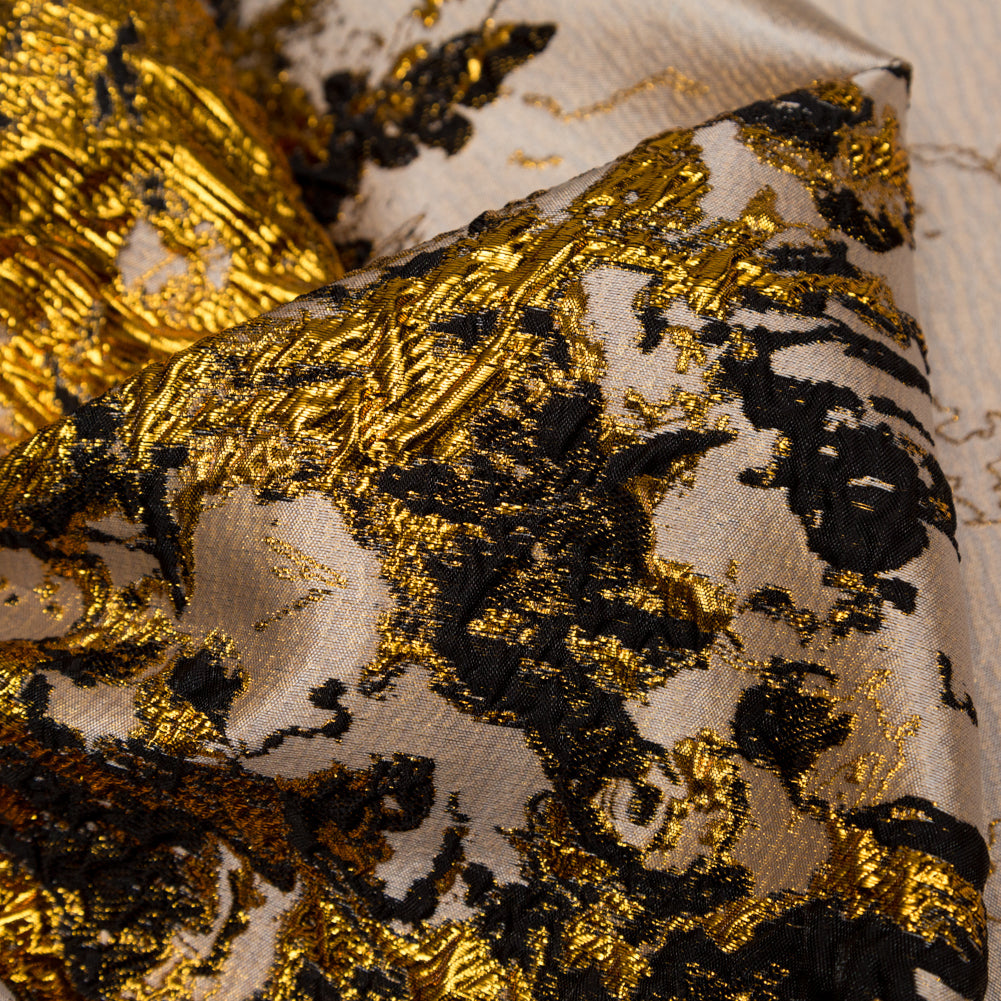 Metallic Bright Gold and Toasted Almond Abstract Border Brocade