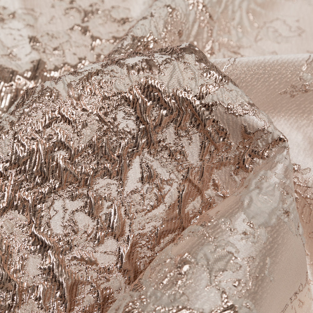 Metallic Peach Blush, Pink Salt and Champagne Abstract Border Brocade