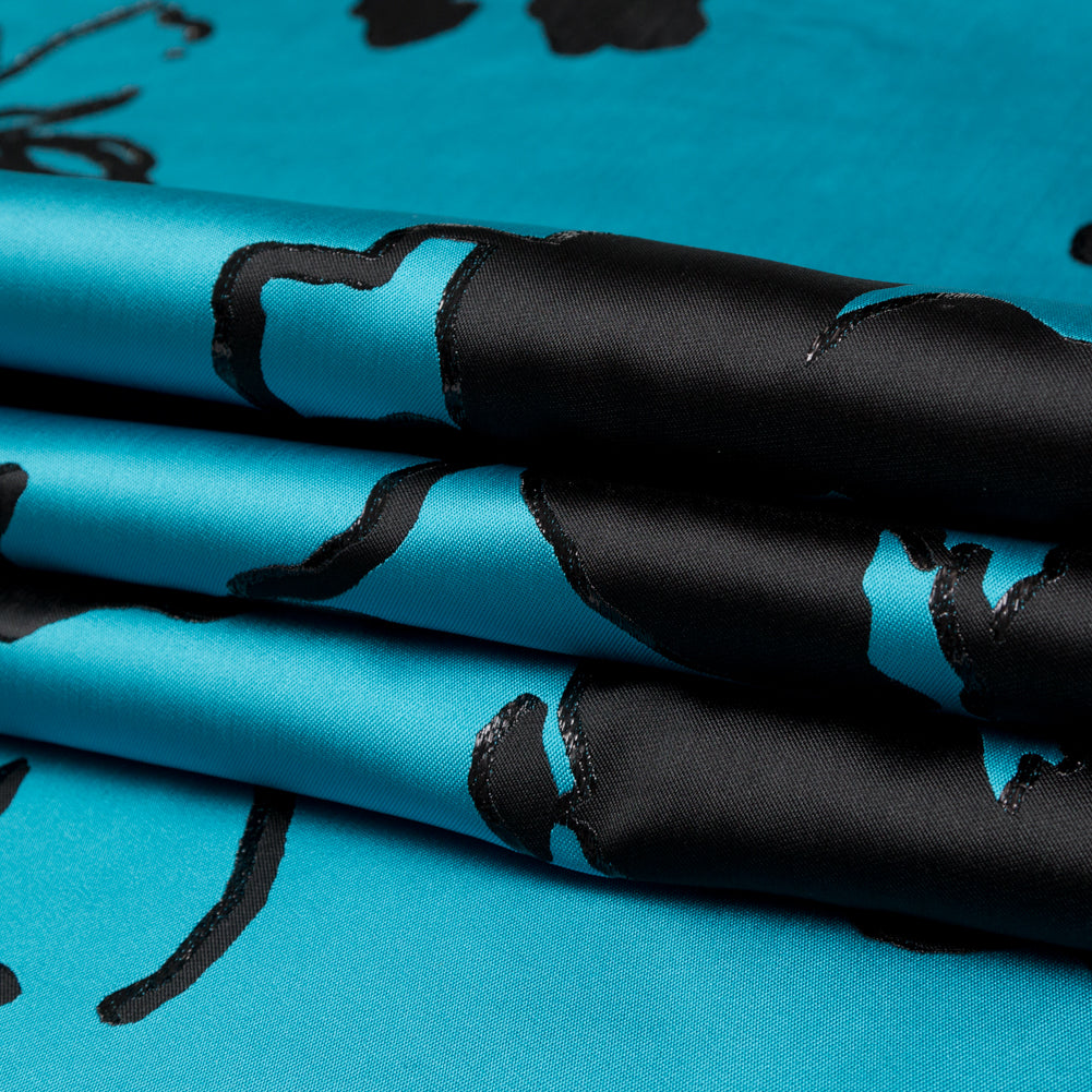 Metallic Abstract Jacquard Lame - Black and Barrier Reef