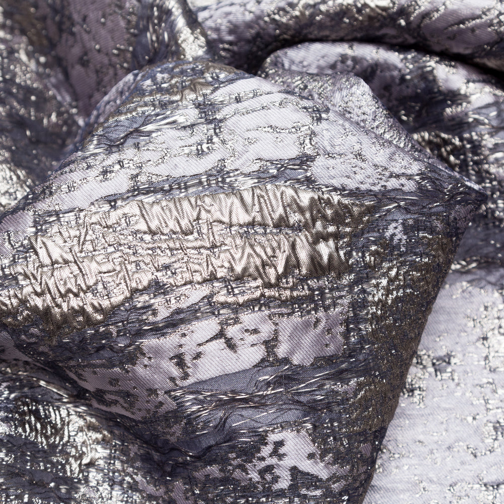 Metallic Aluminum and Orchid Haze Abstract Luxury Brocade