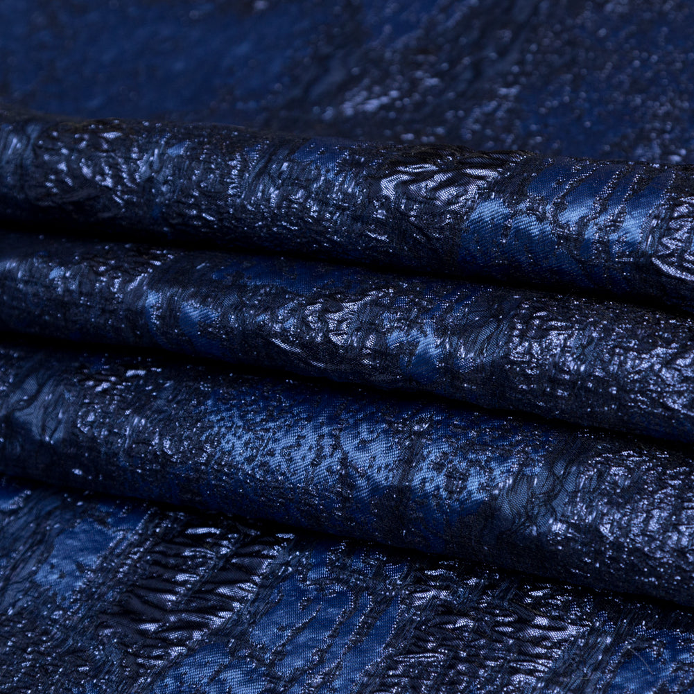 Metallic Blue Morpho and Navy Peony Abstract Luxury Brocade