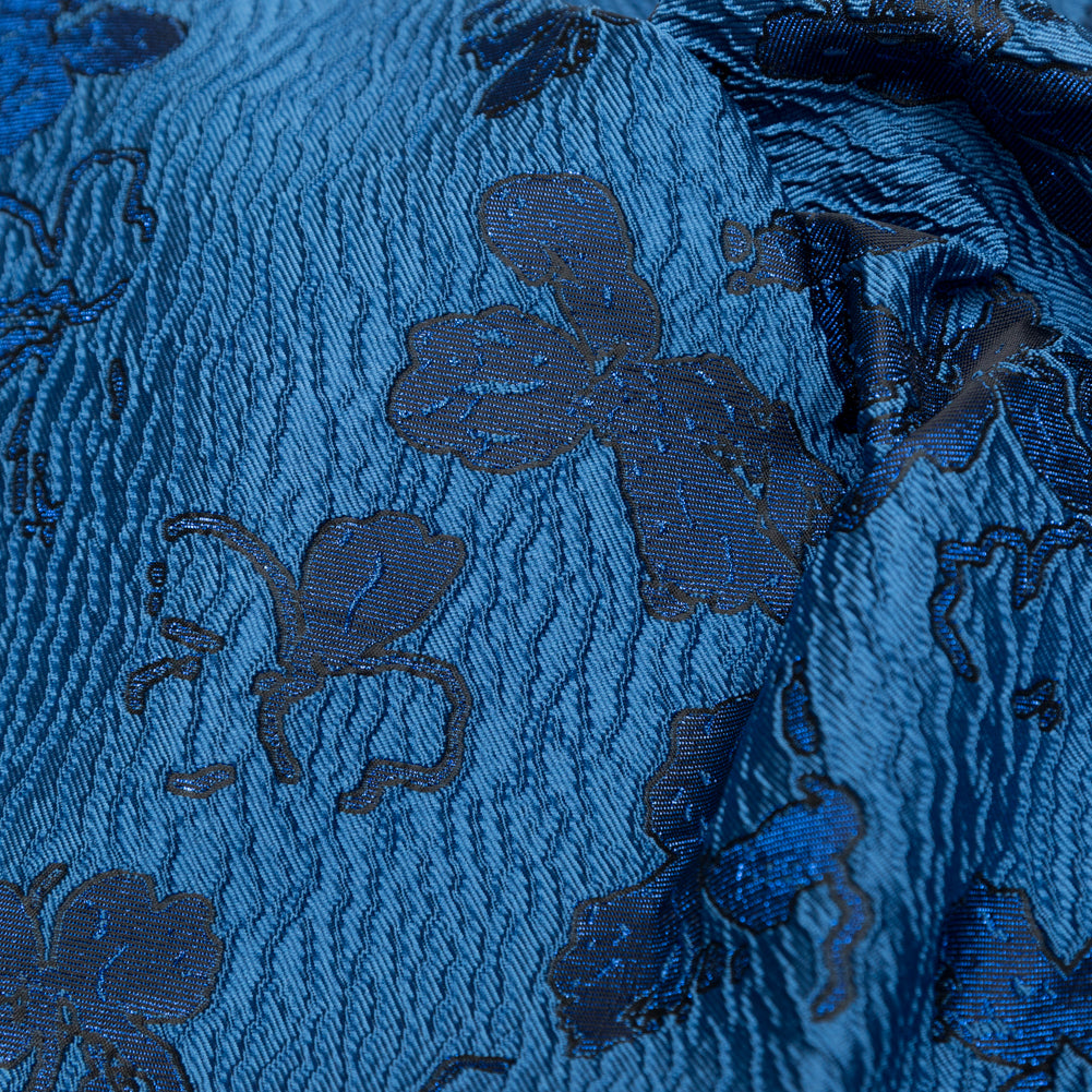 Metallic Baleine Blue and Black Floral Luxury Brocade