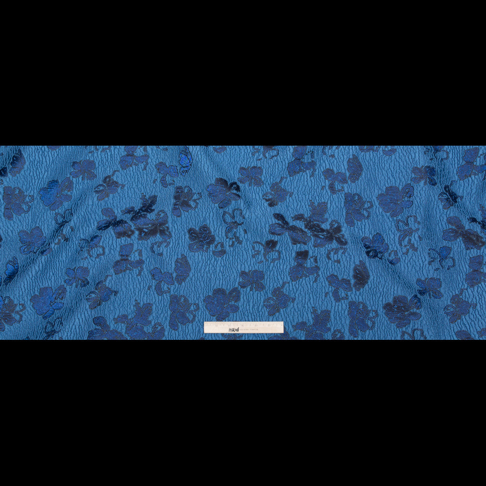 Metallic Baleine Blue and Black Floral Luxury Brocade