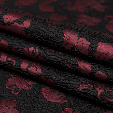Metallic Black and Rhododendron Floral Luxury Brocade