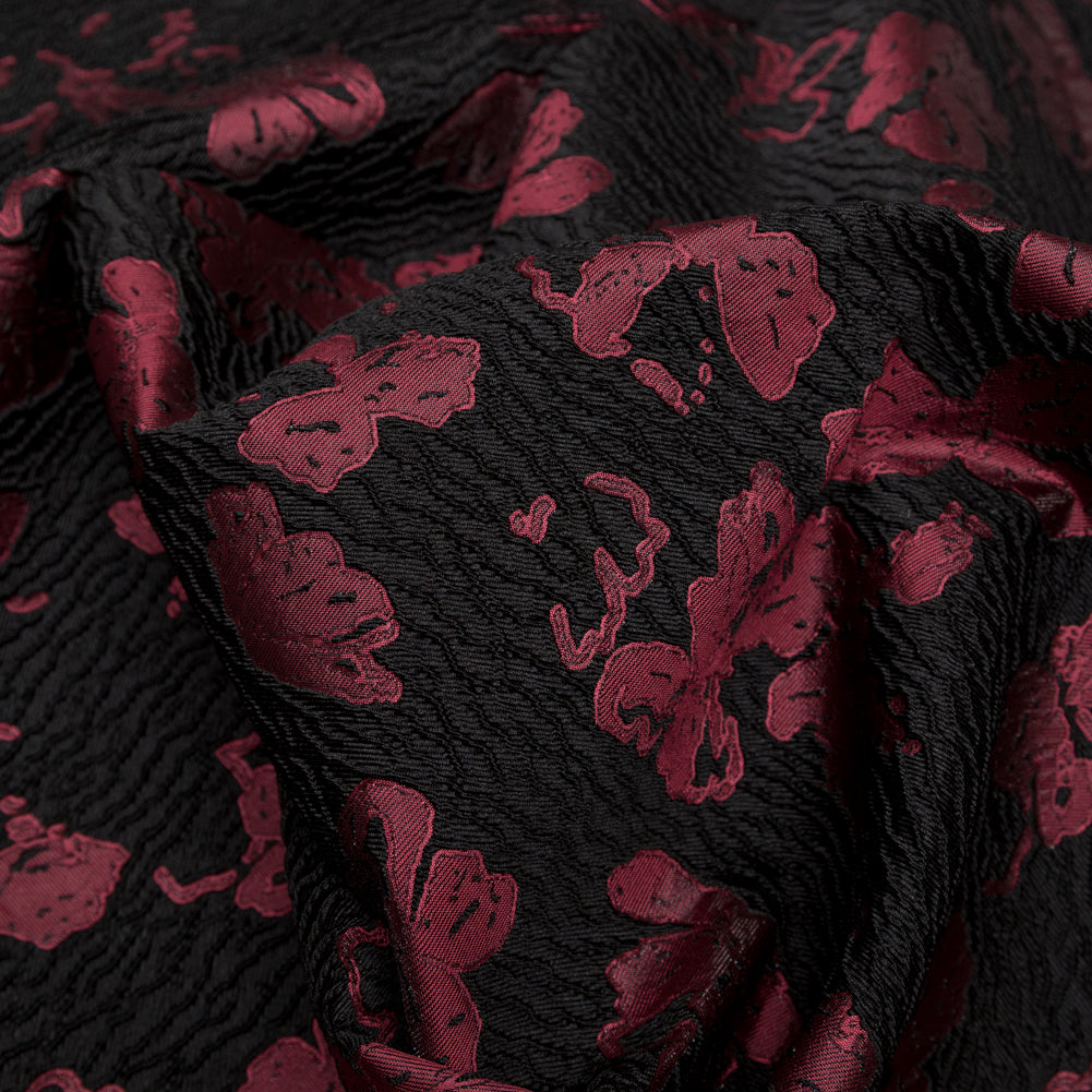 Metallic Black and Rhododendron Floral Luxury Brocade