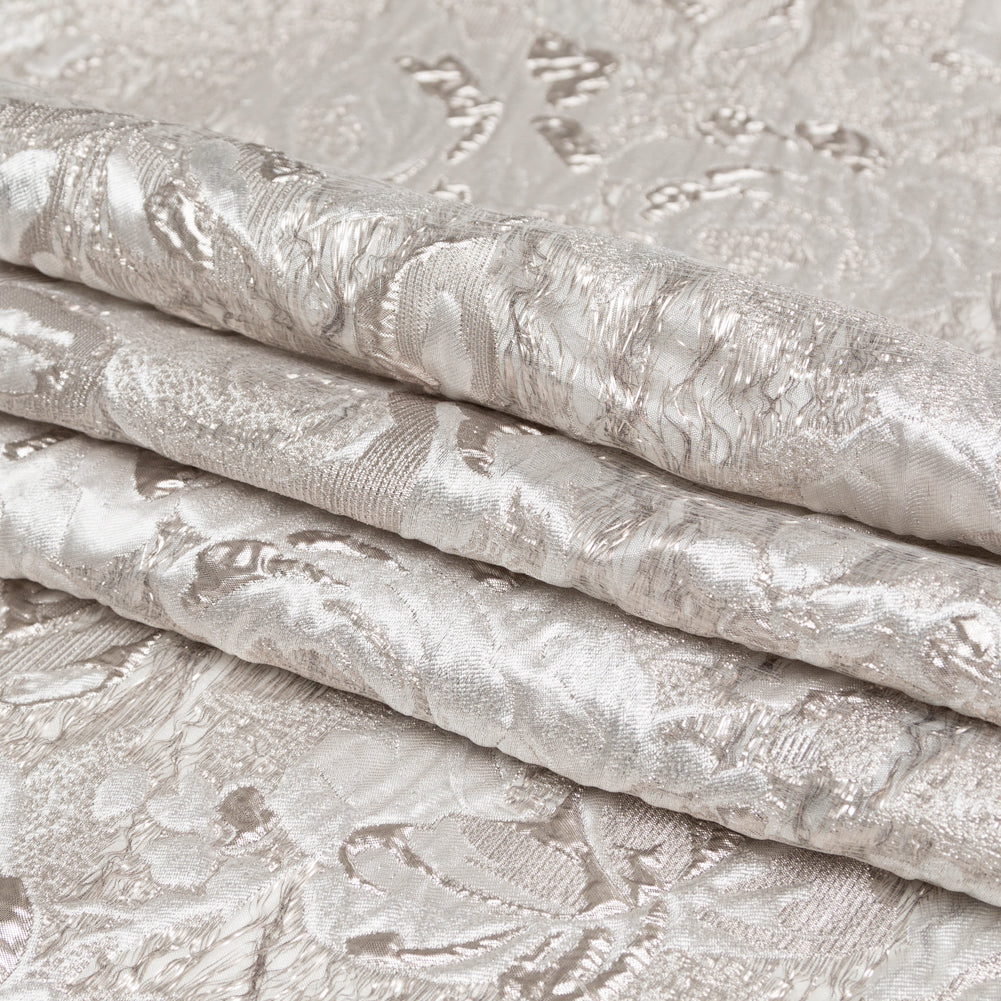 Metallic Silver and Castle Wall Rosy Luxury Brocade