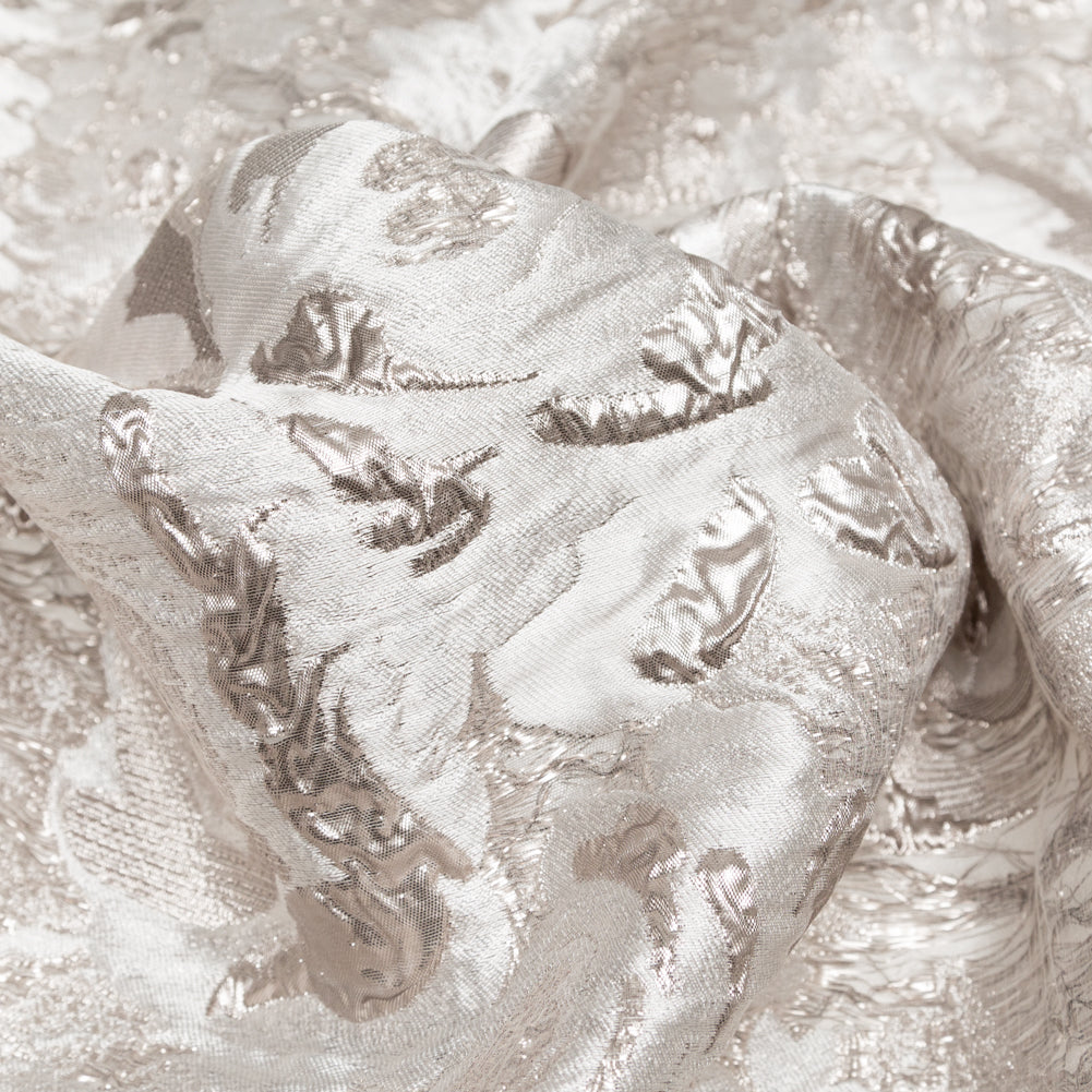 Metallic Silver and Castle Wall Rosy Luxury Brocade