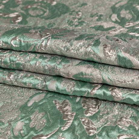 Metallic Simply Taupe and Winter Green Rosy Luxury Brocade