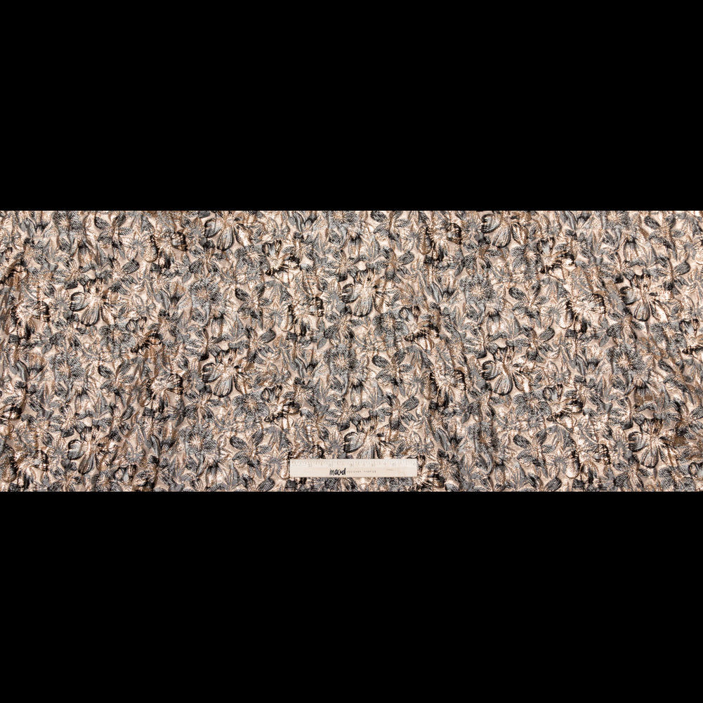 Metallic Antique Bronze, Portabella, Flint Gray and Black Floral Luxury Brocade