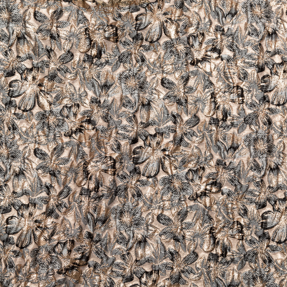 Metallic Antique Bronze, Portabella, Flint Gray and Black Floral Luxury Brocade