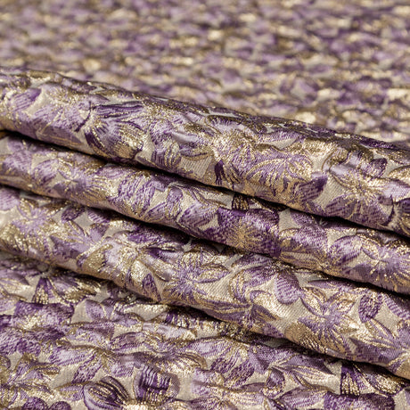 Metallic Sesame and Shadow Purple Floral Luxury Brocade