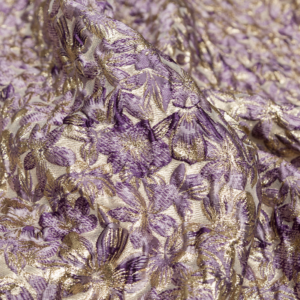 Metallic Sesame and Shadow Purple Floral Luxury Brocade