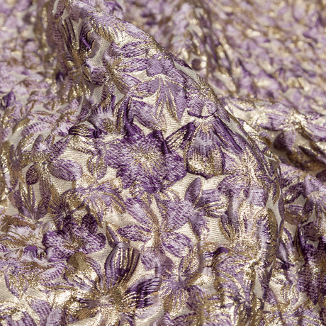Metallic Sesame and Shadow Purple Floral Luxury Brocade