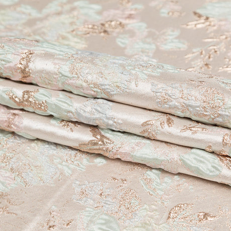 Metallic Bright Gold, Milky Green and Icelandic Blue Floral Luxury Brocade